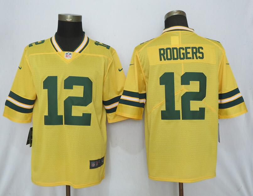 Men Nike Green Bay Packers #12 Rodgers 2019 Vapor Untouchable Gold Inverted Legend Limited Jersey->cleveland browns->NFL Jersey